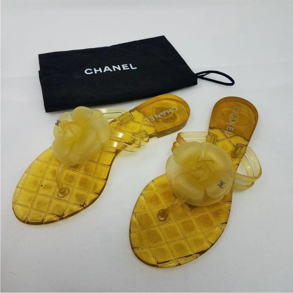 CHANEL Translucent Yellow Camellia Jelly Sandals